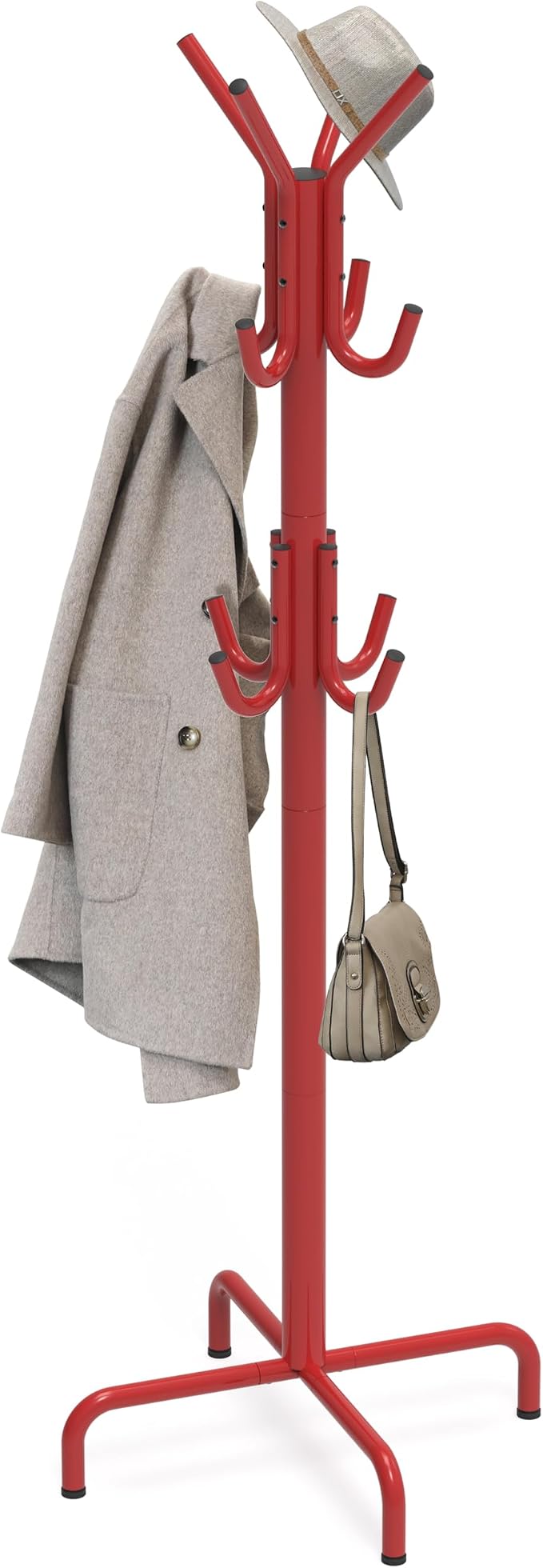 Simple Houseware Standing Coat/Hat Hanger Organizer Rack, 12 Hooks, Red | For Entryway, Bedroom, and Hallway