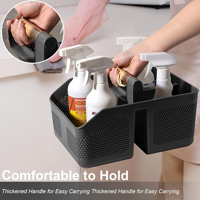 Plastic Shower Caddy Portable Shower Basket with Bamboo Handle, Dark Gray | Cleaning Caddy Organizer Storage Tote for Bathroom, College Dorm Essentials, Bath Toy Storage