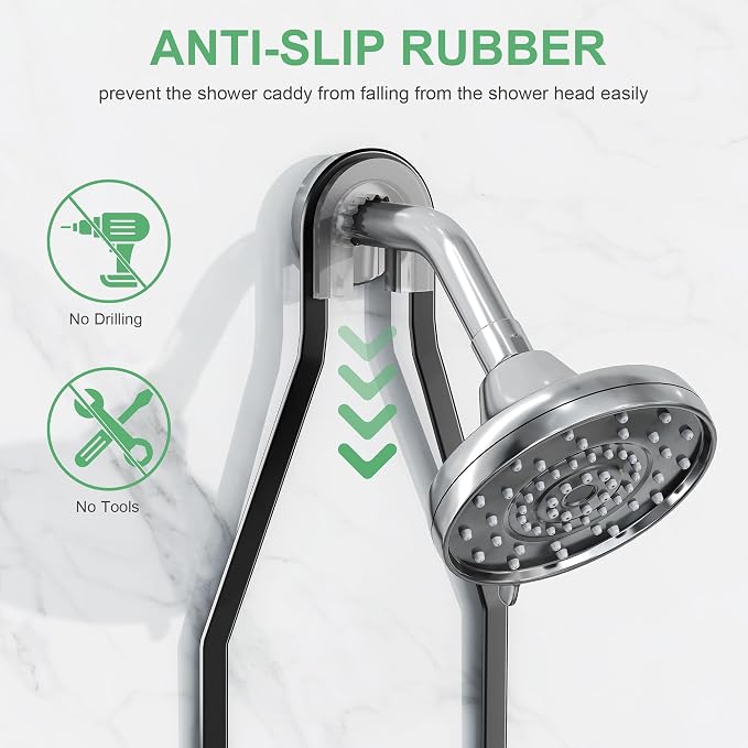 Shower Caddy Hanging,Rustproof Anti-Swing Shower Organizer,2 Tier Hanging Bathroom Caddy Anti-swing and Non-slip,Bathroom Organizer with 18 Hooks for Razor/Sponge (Black, Large)