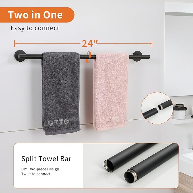 5-Piece Matte Black Bathroom Hardware Set, Towel Racks Set for Bathroom SUS304 Stainless Steel Toilet Paper Holder Wall Mounted, 24 Inch Modern Bathroom Accessories Kit