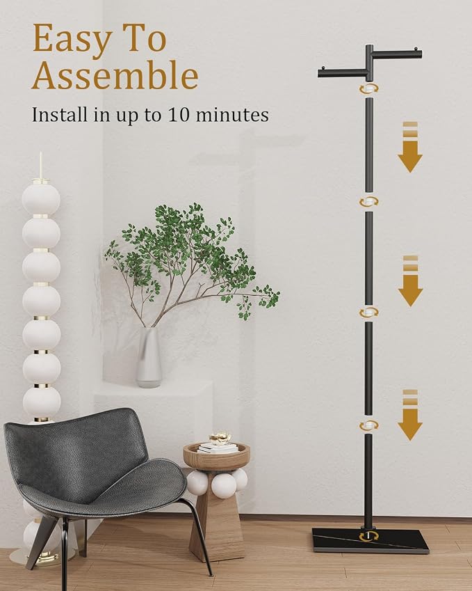 Freestanding Metal Coat Racks with Natural Rock Base,68.9in,Black | Z-Shaped Garment Rack with Anti Slip Knot,Clothes Display Stand with natural Patterns,Coat Tree for Bedroom,Office,Hallway