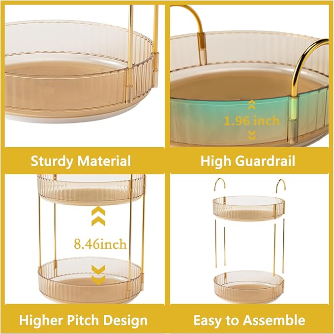 Asayuee 360 Rotating Makeup Organizer for Vanity,3 Tier Large Capacity Vanity Storage,Skincare Perfume Spinning Organizer,Bathroom Cosmetics Storage Makeup Stand Organizer (Gold-3 Tier)