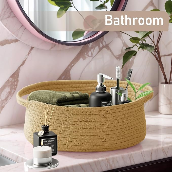 JMvicyroam Small Woven Basket, Empty Gift Basket, Jute/3 Pack | Small Gift Basket, Cotton Rope, 12 x 8 x 35 in, Handles, Includes Ribbon and Bag, Birthday Gift Basket