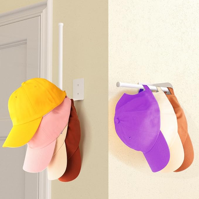 Durmmur Stainless Steel Hat Organizer, Hat Rack for Wall,Each Holds 25 Hats | 2 Pack Strong Adhesive/Wall Drilled Hat Holder, Hat Hooks, Hat Hanger Baseball Cap Organizer for Door,Bedroom,Closet(8.26 in)