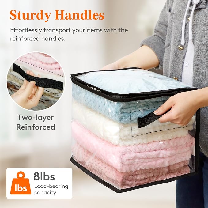 Lifewit 6 Pack Clear Clothes Storage Bags, Sweater Storage with Zipper, 18L Vinyl Foldable Moving Bags, Storage Container for Blankets Bed Sheet Sweater Yarns