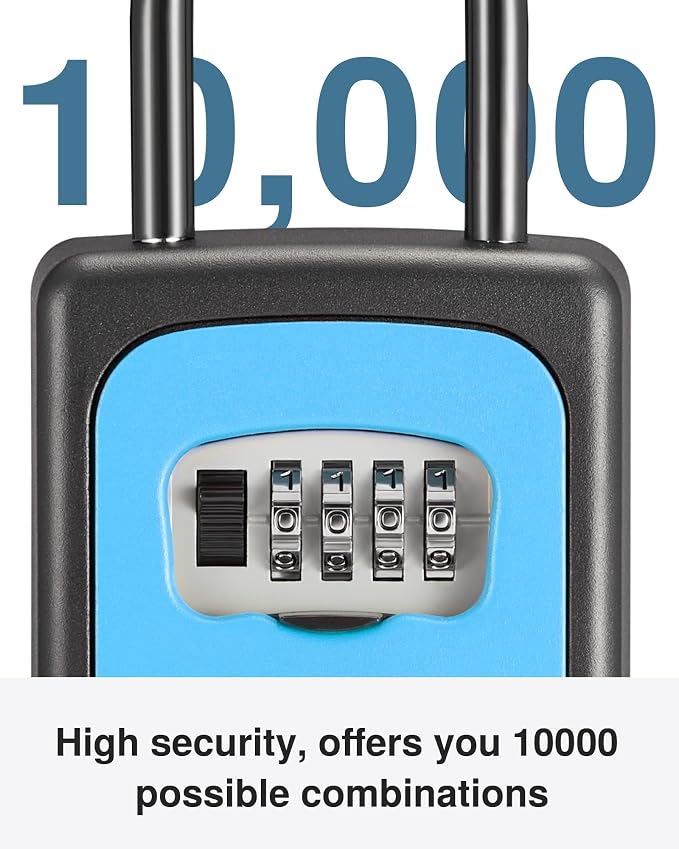 Puroma Lock Box, Large Key Lock Box Resettable Combination Code Lockbox, Portable Wall Mount Lockbox Security Safe Box for Outside Outdoor Home Office Door Handle House Key, Blue (1 Pack)