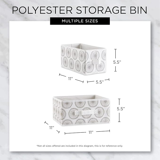 DII Non Woven Polyester Storage Bin, 11x11x5.5-inch, Starburst Gray, 2 Piece
