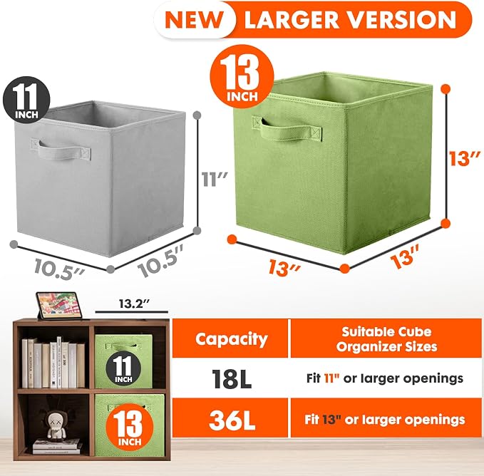 ShellKingdom Storage Bins, Foldable Fabric Storage Cube And Cloth Organizer | Storage Drawer For Closet And Toys, 13 X 13 X 13 INCH, 2 Pack (Green)