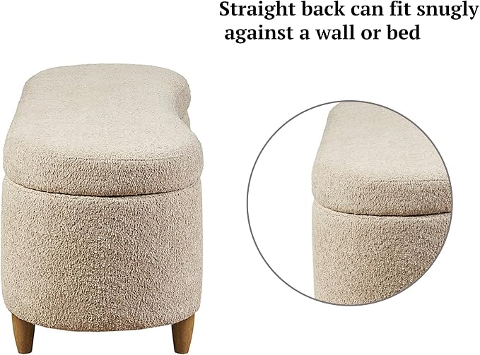 Bailey Boucle-Style Curved Storage Accent Bench