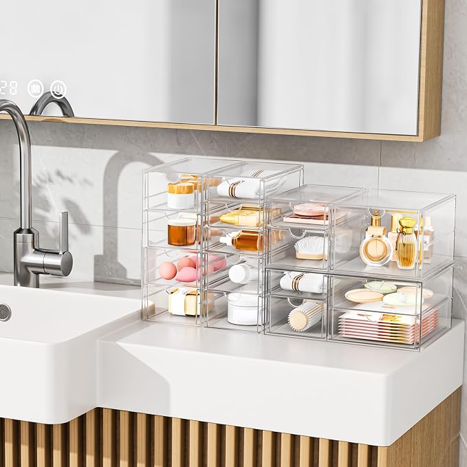 Stackable Storage Drawers, Acrylic Organizers,7 Drawers | Makeup Organizer, Bathroom Organizers and Storage, Plastic Bins for For Vanity, Undersink, Pantry
