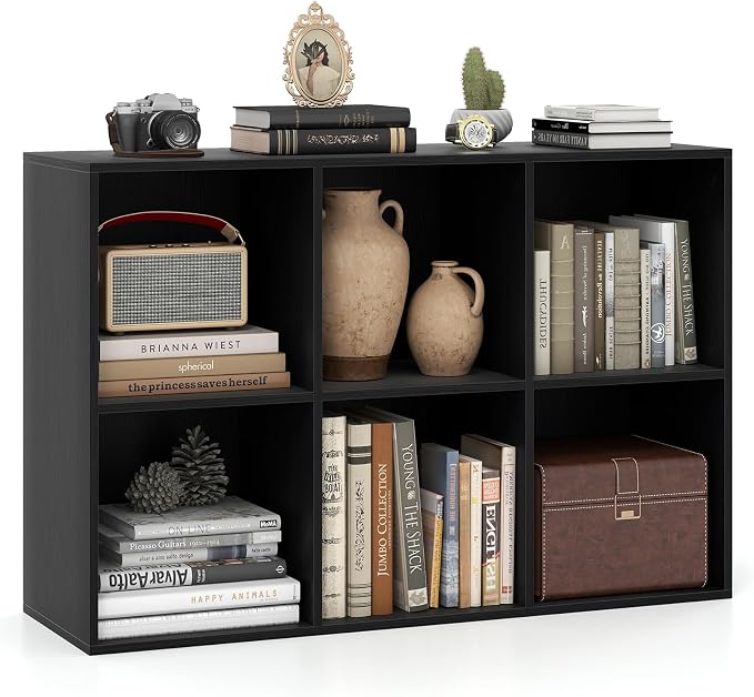 Giantex 6-Cube Bookcase, 3-Tier Cubby Bookshelf, Horizontal Vertical Display Rack with Anti-Tipping Kits, Modern Storage Organizer Shelf Unit for Bedroom, Living Room, Study Room, Black | Horizontal Vertical Display Rack with Anti-Tipping Kits, Modern ...