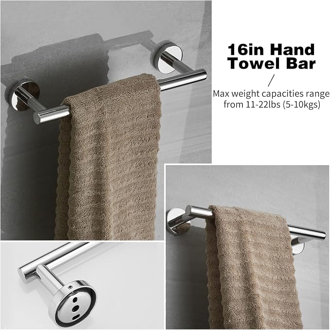 10pcs Bathroom Hardware Set, Brushed Nickel Bathroom Hardware Set, Including 16" Hand Towel Bars, Toilet Paper Holders, Towel Rings, Robe Towel Hooks | Including 16" Hand Towel Bars, Toilet Paper Holders, Towel Rings, Robe Towel Hooks