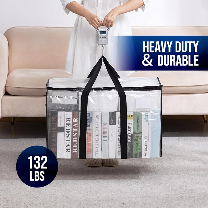 TAILI Extra Large Moving Bags, 4 Pack Clear Heavy Duty Totes For Storage with Visible Window, Wrap Around Handles, Storage Bags for Space Saving, Alternative to Moving Boxes