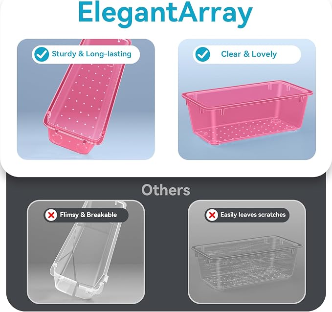 12 PCS Drawer Organizer Set, Makeup Organizers, Tool Storage Trays, Pink | 4 Sizes, Plastic, Stackable, Multiple Gadgets, Desk Drawer Divider Organizers, for Makeup, Office Supplies Storage