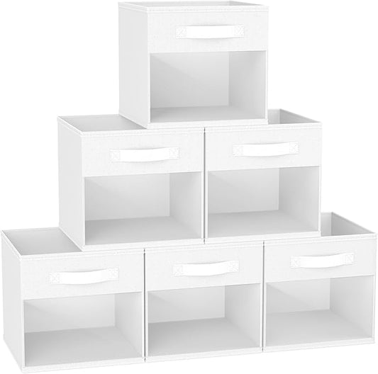 DIMJ Cube Bins, 12.2-Inch Storage Bins Cubes with Window, 6 Packs Collapsible Storage Bins with Handles, Closet Storage Baskets for Organizing Living Room, Office, 6 Pack,White