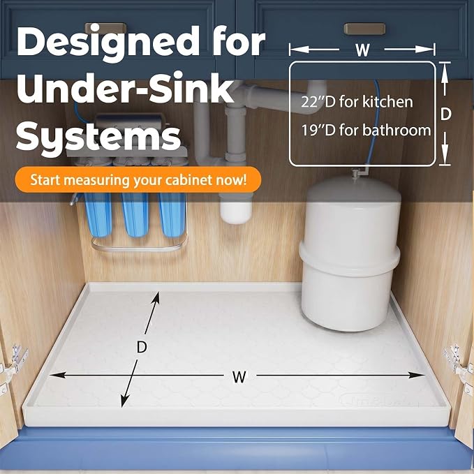 Jin&Bao Under Sink Mat 34" x 22" Waterproof Silicone Cabinet Kitchen Liner | Silicone under kitchen sink mat,cabinet protector,bathroom shelf liner,raised edge,anti-slip,easy to clean & dishwasher safe