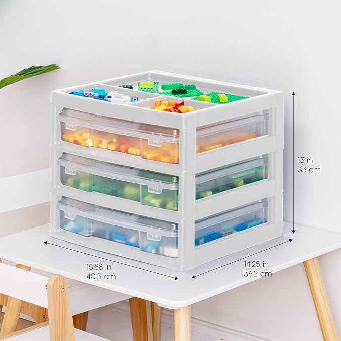 IRIS USA Desk Organizer |Made in USA| 3-Tier Cases - White/Clear | Fits 12"x12" Paper, Built-In Handles, Storage Unit with Supply Top for Craft, Art, Office Supplies, Pens & Pencils