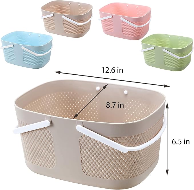 Portable Plastic Shower Caddy Basket Organizer with Handles, Khakis | Large Capacity Storage Tote for Bathroom, College Dorm Essentials, Bath Toy Storage, Kitchen
