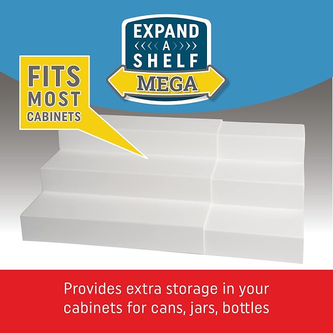 Dial Industries 3 Tier Expandable Kitchen Cabinet Shelf Organizer, Mega | Slides open to fit wide cabinets, Adds extra levels for canned goods and jars, Great for large pantries, cupboards or closets