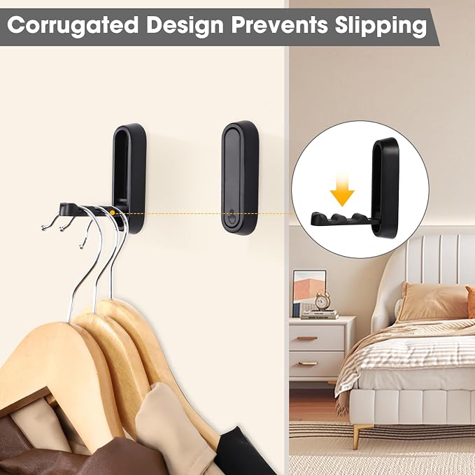 Folding Wall Hooks, 6 Pack, Black, Zinc Alloy, Heavy Duty Coat Hooks | 90° Foldable Design, Wall Mounted, Zinc Alloy, Flip-Down Design, Includes Screws And Anchors, For Bedroom, Entryway, Closet