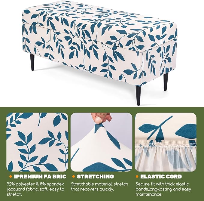 FUANGUI Ottoman Cover Slipcovers Rectangular Folding Stretch | Storage Bench Footrest Sofa Stool Covers Footstool Protector with Elastic Bottom, Removable Washable,Large