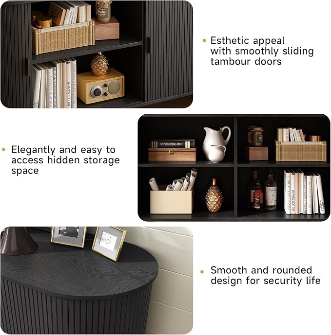 63" Sideboard Buffet Cabinet with Storage, Storage Cabinet with Sliding Door & Adjustable Shelf, Modern Accent Coffee Bar Console Table for Kitchen, Entryway, Black