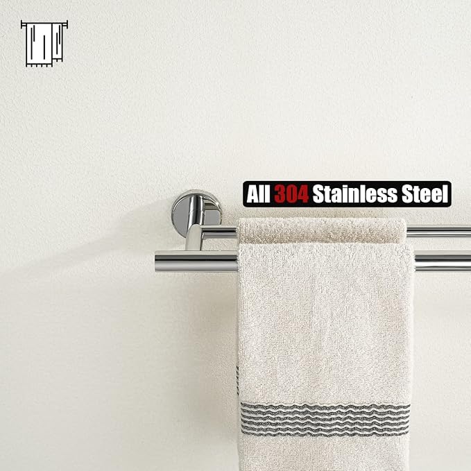 JQK Double Towel Bar Chrome, 20.5 Inch 304 Stainless Steel Thicken 0.8mm Towel Rack Bathroom, Towel Holder Polished Steel Wall Mount, Useable Length 18 Inch 2 Pack, TB100L18-CH-P2