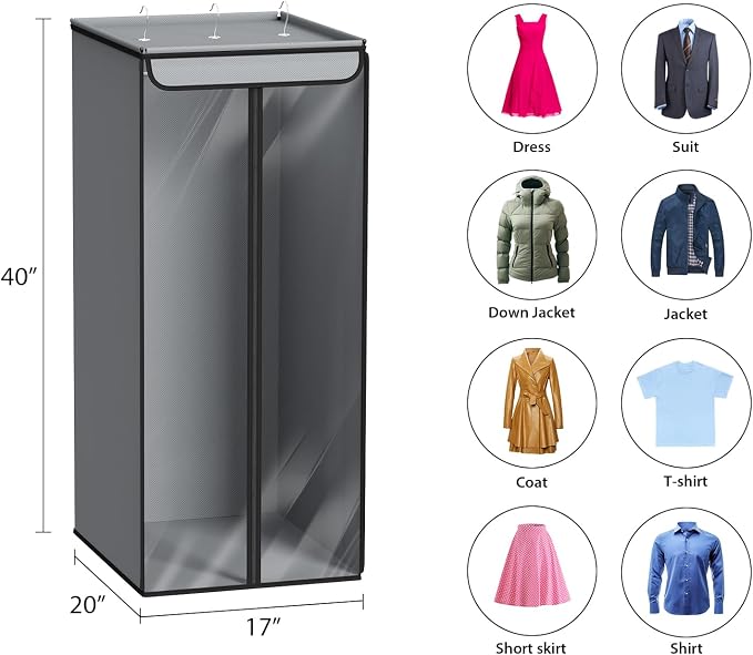 Univivi Garment Bags for Hanging Clothes, Cloth Bag 40 In, 1 PCS, Grey | Large Capacity, Easy Assembly, Clear Window, Dustproof, Durable Zipper, Hanging Garment Storage Bag for Suit, Coat, Dress