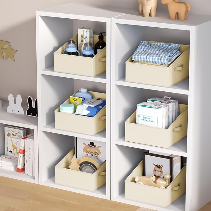 DIMJ Closet Storage Bins 8 Pack - Fabric Trapezoid Closet Organizer Bin, Foldable Storage Baskets for Shelves, Closet Shelf Organizer, Clothing Storage Box for Toys, Books, Towel, Clothes