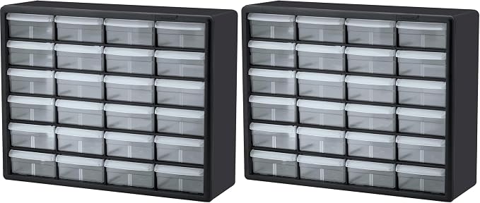 Akro-Mils 24-Drawer Plastic Storage Cabinet | 20" W x 6" D x 16" H | Black | Model 10124 | Garage Organization