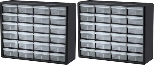 Akro-Mils 24-Drawer Plastic Storage Cabinet | 20" W x 6" D x 16" H | Black | Model 10124 | Garage Organization