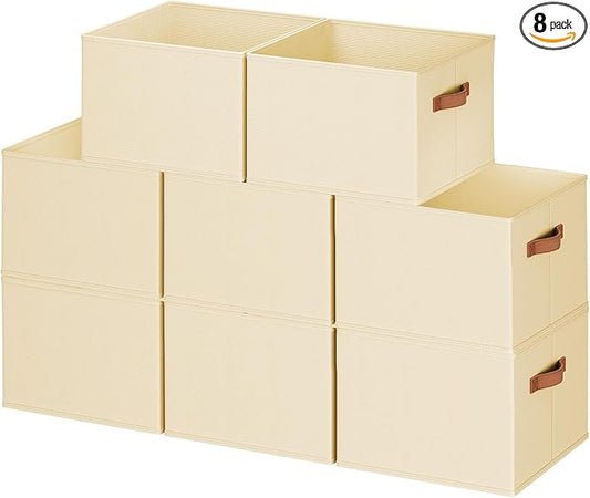 8 Pack Large Closet Storage Baskets Bins for Shelves, Collapsible Fabric Closet Organizers and Storage with Polyester Handles, Decorative Baskets for Organizing Clothes, Towels, Linen Closet 14"x10"