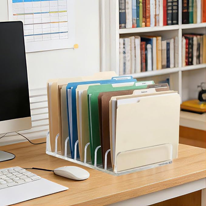2Pcs Acrylic File Organizer, 7 Slots Desktop Paper Sorter for Desk | Clear Acrylic Design Keeps Papers and Files Organized, Ideal for Office, Home, School and Workspace Storage
