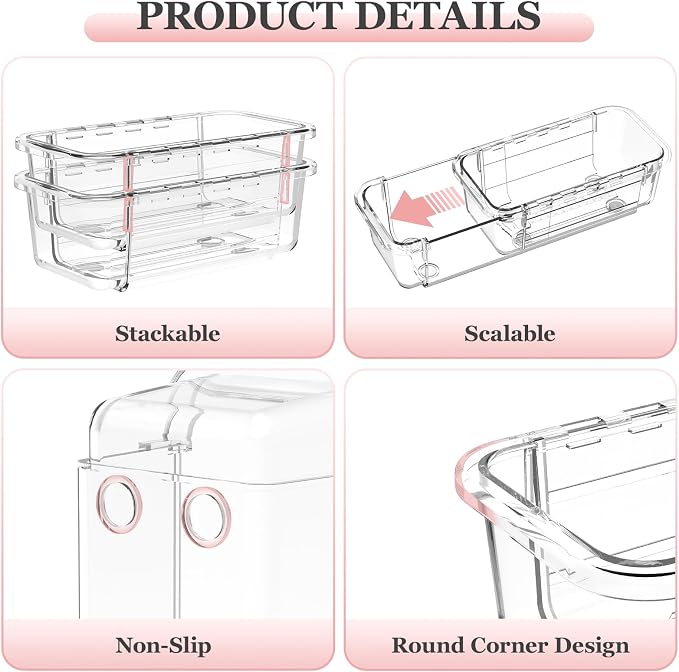 DILIBRA 12 Pcs Clear Extendable Drawer Organizer, Adjustable Drawer Storage 2-Size Desk Drawer Organizer, Plastic Non-Slip Storage Bins for Makeup Cosmetic Jewelries Utensils Stationery Dressers