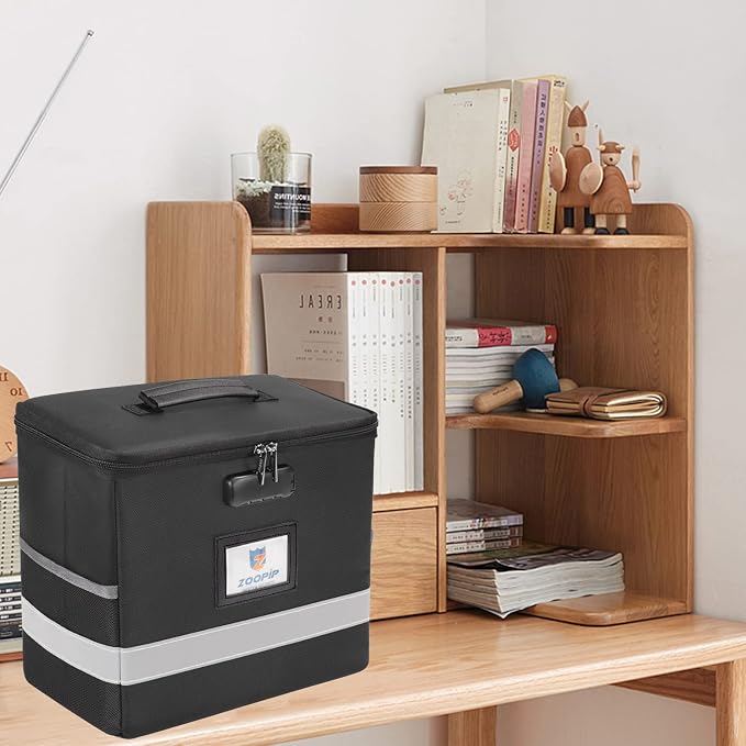 Fireproof File Box with Lock, Document Box Storage Organizer, Suitable for Hanging File Folders in Letter Size, Collapsible File Box, Reflective Strip for Fast Find (12.2"*6"*10.2 (Black, 2Pcs) | Suitable for Hanging Folders in Letter Size, Reflective ...