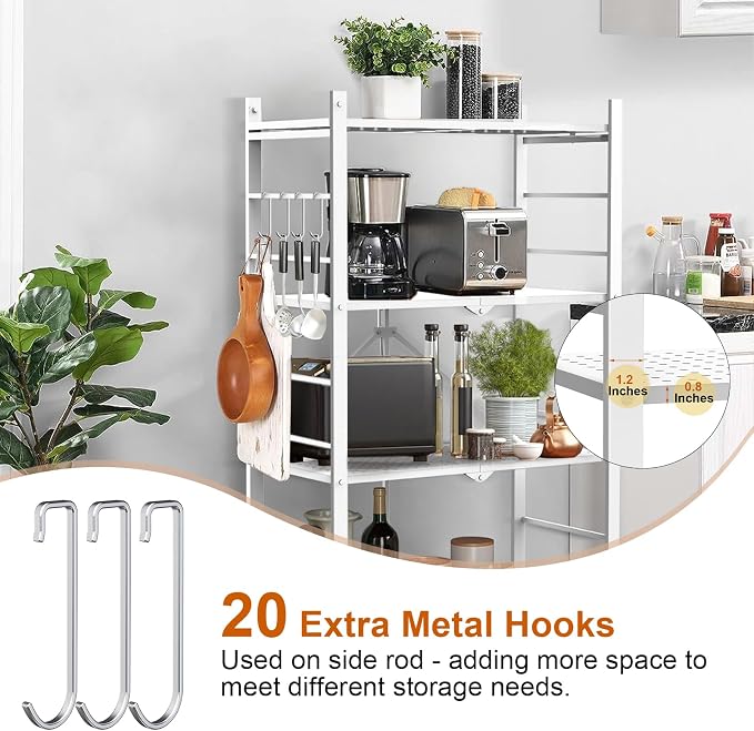 Himix Storage Shelves with 20 Hooks, 4-Tier Foldable Shelves for Storage, Folding Shelf Unit Pantry Shelves with Wheels, Metal Shelving Storage Rack Shelf for Kitchen Garage Home, White - No Assembly | Metal collapsible organization, Folding shelves ra...