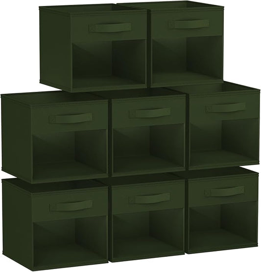 DIMJ Storage Cubes, Cube Storage Bin, 8 Pack Foldable Baskets with Window, Closet Storage Bins with Handle, 11x 11 inch Storage Cubes for Clothes, Toys, Books (Green)