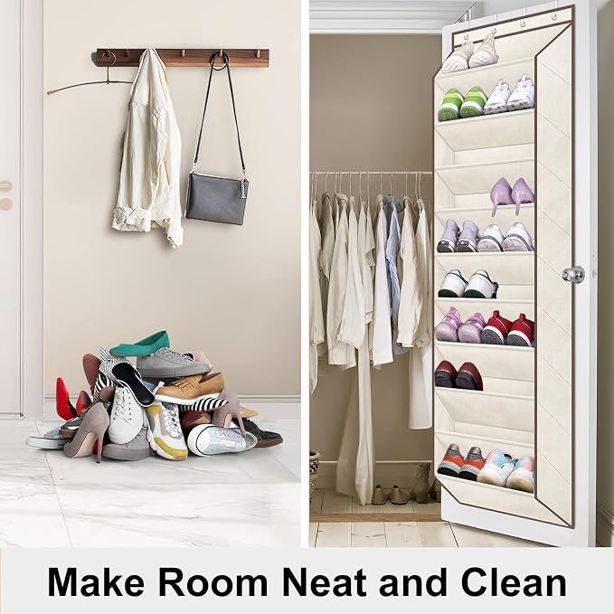 SLEEPING LAMB Shoe Rack for Door, Kids Door Shoe Organizer for Closet hanger, Narrow Hanging Sneaker Storage with Large Deep Pockets for Toddler, Girl, Baby Room Decor, Beige