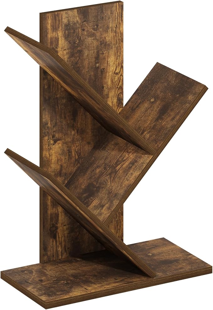 Furinno Tree Book Shelf, 3-Tier Bookshelf with Angled Open Shelf, Tree Bookcase for Room Decor, 8.4 x 15.7 x 21.3, for Organization and Storage, for Living Room, Bedroom, Home Office, Amber Pine
