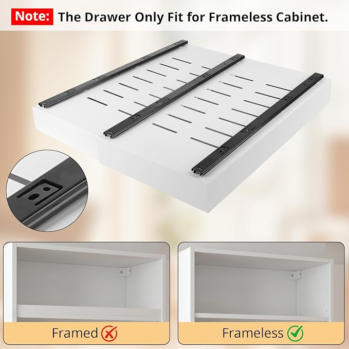 DOMNIU 2 Pack Pull Out Cabinet Organizers Expandable Width (12.4''-20.27'') | Upgrade 3 Slide Rails Sliding Drawer for Kitchen Cabinet Organizer with Adhesive Nano Film, White