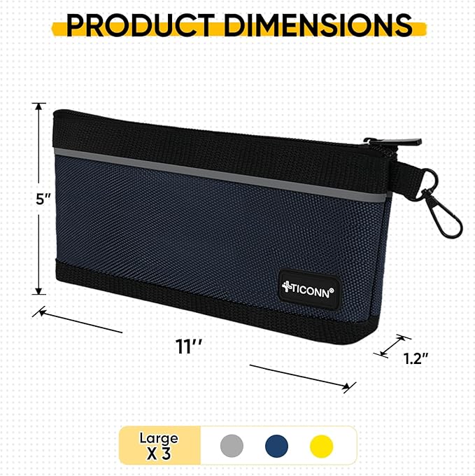 TICONN Tool Pouches with Zipper, 1680D Oxford Small Tool Bags, Waterproof Utility Bag Zipper Pouch for Tool Organizers and Storage (3 Pack Large)
