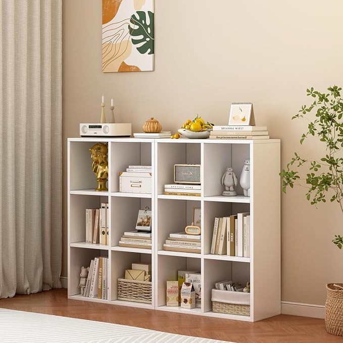 OSCHF 6-Cube Storage Shelf Bookcase, Warm White | Wooden 3-Tier Open Bookshelf, Fits 11×11" Bins, Vertical or Horizontal Use, Full Back Panels, For Home Office