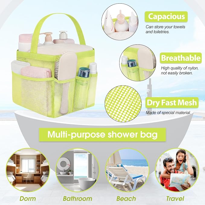 Mesh Shower Caddy Portable - 9 Pockets for College Dorm Room Essential | Large Capacity Mesh Shower Caddy with 9 Pockets, Portable Hanging Toiletry Bag for College Dorm, Gym, Camping and Beach