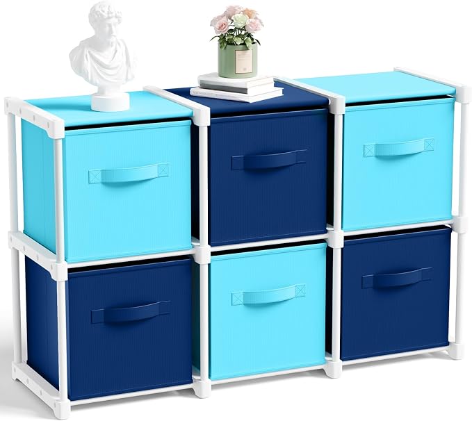 Briwooody 6 Cube Storage Organizer Storage Bins Shelf,Dark Blue,Light Blue
