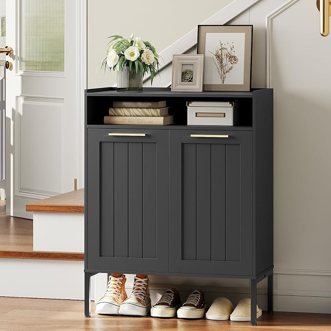 HOOBRO Shoe Cabinet, 6-Tier Shoe Storage Cabinet, Shoe Organizer Cabinet with Adjustable Shelves, Shoe Cabinet Storage with Doors, Shoes Rack Organizer Cabinet for Entryway, Hallway, Black BK15SC01