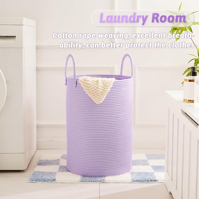 Artfeel Laundry Basket,Woven Cotton Rope Laundry Hamper,80L for Decorative Storage of Dirty Clothes,Toys and Blankets in Bathroom,Baby Room and Living Room