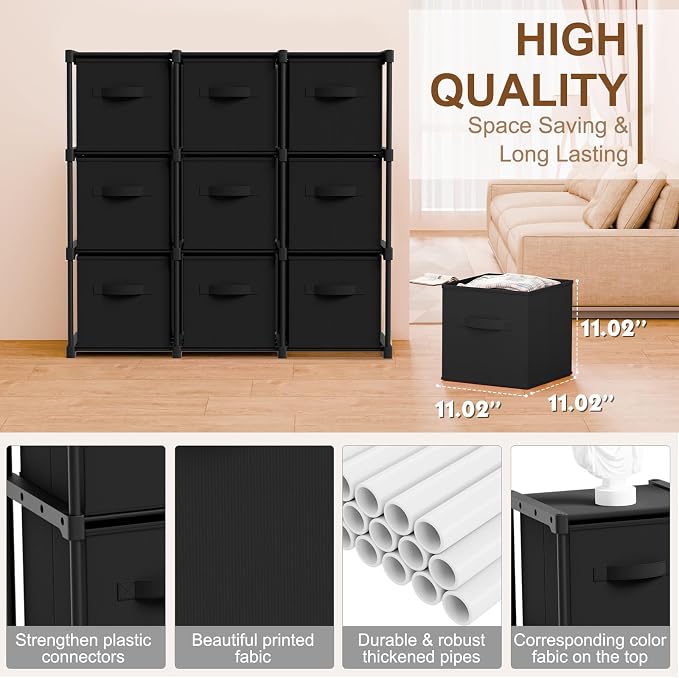 Briwooody 9 Cube Storage Organizer Storage Bins Shelf,Black