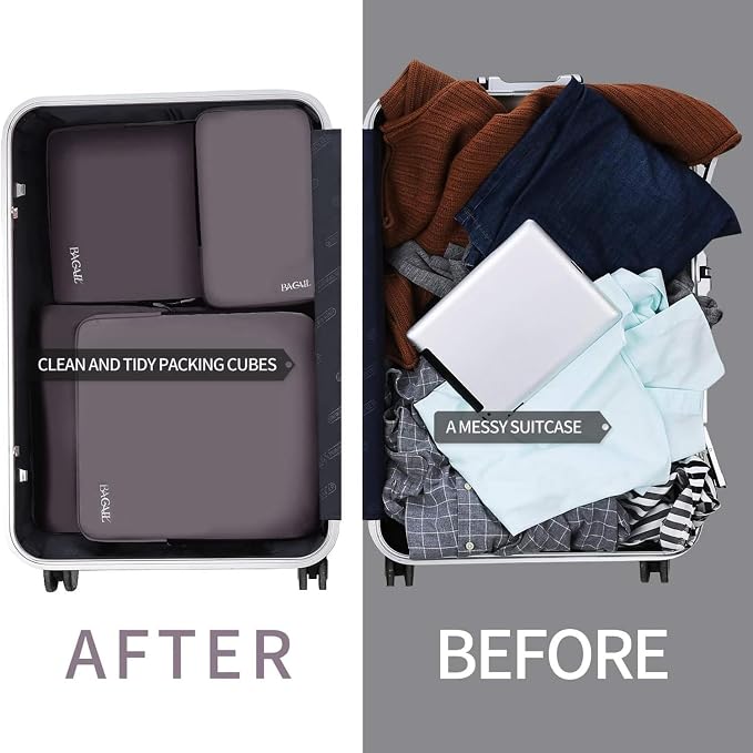 BAGAIL 4 Set/6 Set/8 Set Compression Packing Cubes Travel Accessories Expandable Packing Organizers (Cloth Pattern, 4-Dark Greyish)