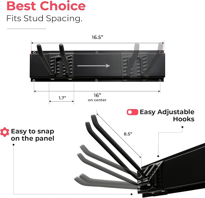 TIDYME Garage Tool Organizer Wall Mount, 80", 5 Racks 10 Hooks, 500 lbs | 500 lbs, anti-rust carbon steel, garden tool organizer & storage rack for garage organization, shovels, rakes & tools