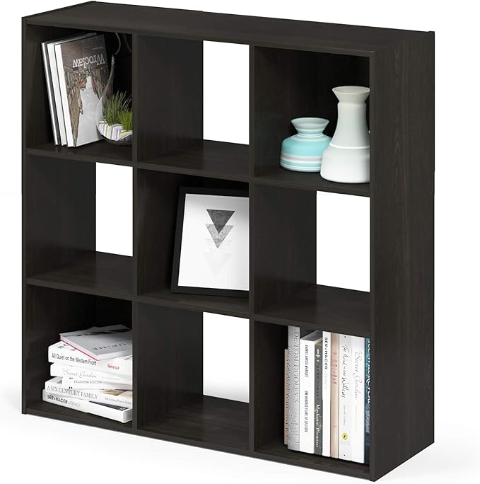 Furinno Pelli Cubic Storage Cabinet, 3x3, Espresso | 11.6 x 36.3 x 35.7, Open & Closed Back Cubes, Storage Organizer Cabinet, for Living Room, Bedroom, Home Office